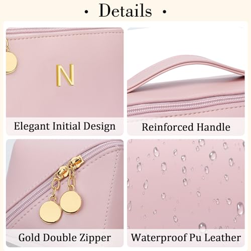 Initial Makeup Bag Personalized Gift for Women Teen Girls - color: Pink, style: N