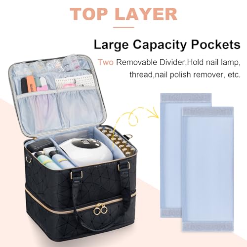 Uross Nail Polish Organizer Bag Holds 84 Bottles Nail Polish & Nail Lamp, Gel Nail Polish Organizers and Storage box for Nail Tech, Nail Kit Supplies Organizer Case-Black - color: Black, size: X Large - 11 x 9.5 x 13 inch (84 bottles)