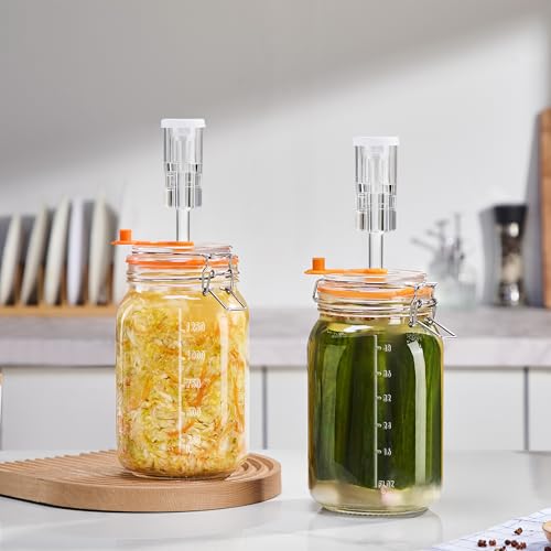 JILLMO 1.5L Wide Mouth Glass Fermentation Jar with Airlock & Weight, 2 Pack - size: 1.5 Liter