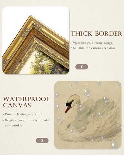 Vodefoad Vintage Swan Gold Framed Wall Art, Classical Swans Canvas Prints, Farmhouse Wall Decor, Rustic Watercolor Swan, Retro Artwork Pictures for Gallery Bedroom Kitchen Office Living Room Bathroom Decor - 9x12Inch - color: Swan, size: 12"L x 9"W