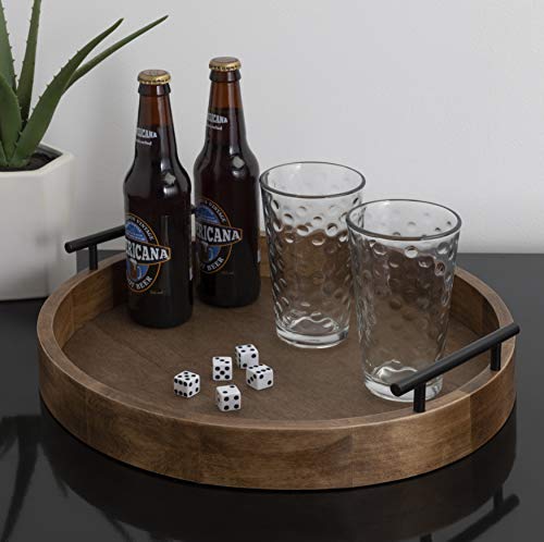 Kate and Laurel Lipton Modern Round Wood Tray, 15.5" Diameter, Rustic Brown with Black Handles, Decorative Accent Tray for Storage and Display - color: Rustic Brown, size: 15.5"
