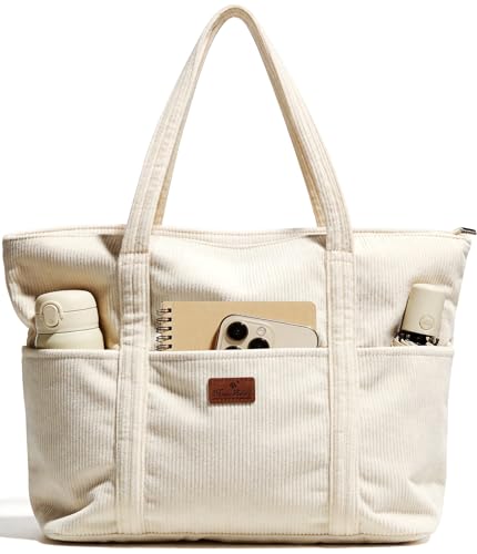Miss Adola Large Aesthetic Corduroy Tote Bag for Women - color: Beige, size: Medium