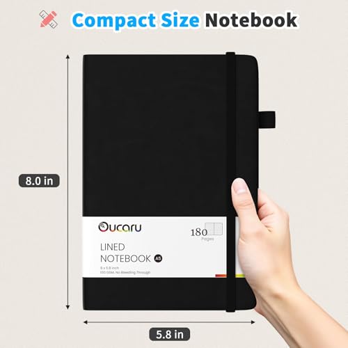 Oucaru 4 Pack A5 Lined Journal Notebook for Writing, 180 Pages - color: Black, size: 4 Pack