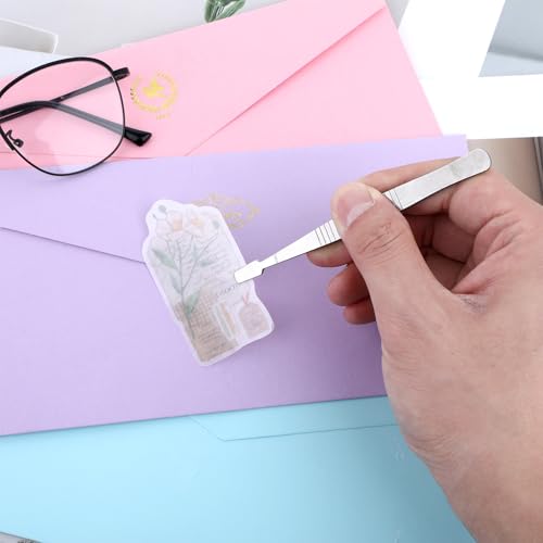JJUNW 2 Pcs Stamp Collecting Supplies, Hot Stamp Tool Tweezers for Crafting, Stainless Steel Flat Wide Sticker Tweezers for Journaling Scrapbooking Stamping Supplies Model Building, Jewelry Craft