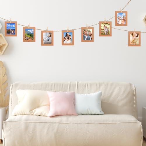 30Pcs 3x4Inch Brown Paper Photo Frames with String & Clips - color: Brown, size: 3x4inch