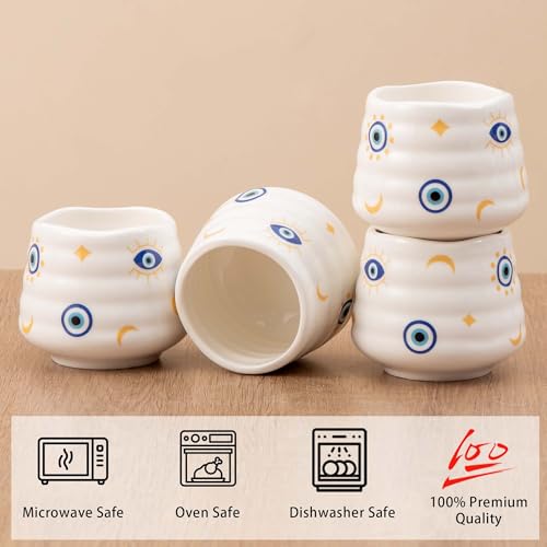 Ceramic Tea Cup Set, 5OZ Espresso Cups, Evil Eye, Set of 4 - color: Evil Eye