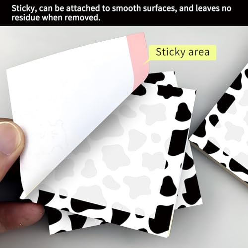 Cute Sticky Notes 3 x 3 in, 2 Pack Self Stick Note Pads with Fun Patterns, Strong Adhesive Memo Pads for Office School Home, 80 Sheets per Pad Cow Print - color: Cow Print