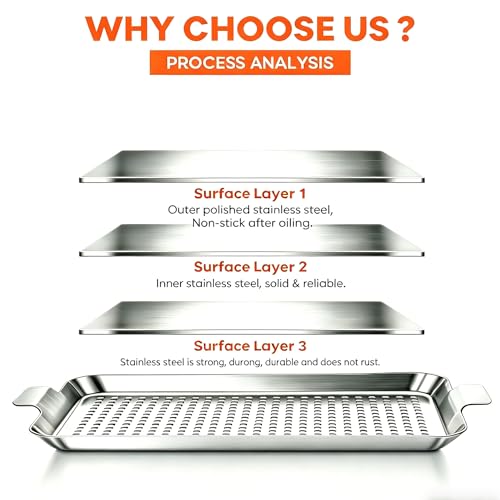 2pcs Grill pan for outdoor grill: Stainless steel Grill topper for outdoor grill - easy clean grill topper suitable for camping, picnic, party (large) - size: large and large