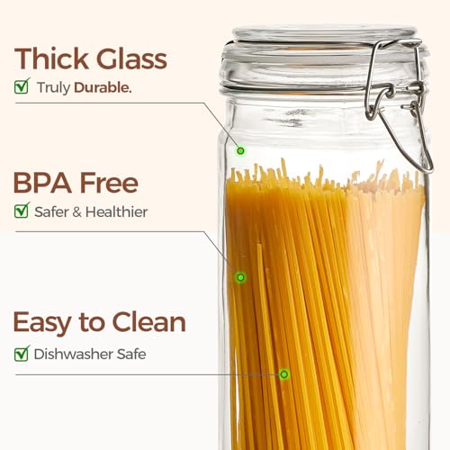 ComSaf Tall Glass Pasta Containers with Airtight Lids 68 oz 3 Pack Canister - size: 68 fl oz x 3 - Tall