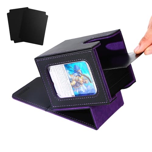 Venssu MTG Deck Box with Commander Display Window (Black＆Purple, 1 window) - color: Black and Purple