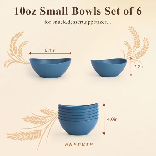 Snack Bowls Set of 6, Unbreakable Wheat Straw Bowls 10oz - Blue - color: Blue, size: 10 oz (6 PCS)