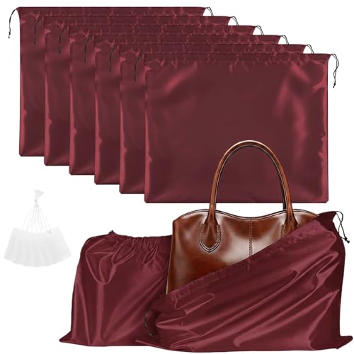 Q&J Fabric Co. 6 Pack Satin Dust Bags for Purses and Handbags - Purse Storage Organizer with Drawstring, Dustproof Travel Storage Pouches for Handbags, Shoes, Boots & Clothes (15.7"x19.7", Burgundy) - color: Burgundy, size: 15.7"x19.7"