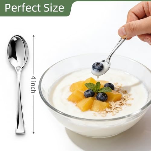 120PCS Silver Plastic Mini Spoons Disposable 4 inch Tasting Spoon - color: Silver