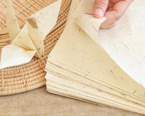 Vintage A5 50 Sheets Natural Fiber Banana Bark Mulberry Paper Sheets Art Tissue Washi Paper Design Craft Art Origami Suppliers Card Making 8.3" x 5.8". (Banana Bark Ivory, A5) - color: Banana Bark Ivory, size: A5