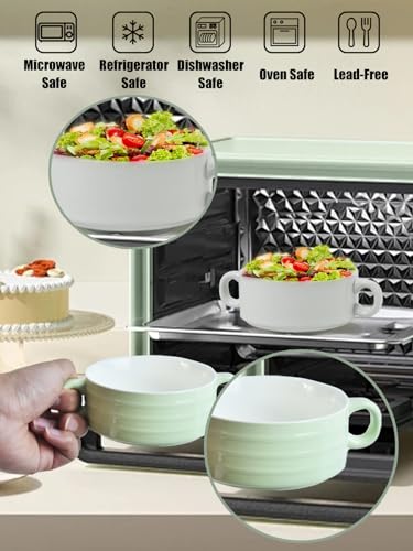 French Onion Soup Bowls with Handles, 12-Ounce Stackable Soup Crocks, Ceramic Soup Bowls Dishwasher, Oven, Microwave Safe, Large Ramekins Bowls Set of 4 (White) - color: White