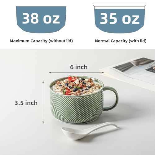 Soup Bowls with Handles, Microwave Safe 38 Oz, Green - color: Green 2pcs