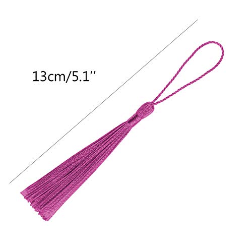 VAPKER 100 Pieces Dark Pink Tassels 13cm/5-Inch Silky Handmade Soft Tassels Floss Bookmark Tassels with 2-Inch Cord Loop for Jewelry Making, DIY Projects, Bookmarks - color: K:dark Pink