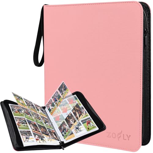 50 Pack 9 Pocket Card Binder, 3 Ring Premium Zip Trading Card Binder, 900 Large Capacity Top Loading Card Storage Album, PU Card Collection Binder for TCG, MTG, Baseball Hockey Sport Cards, Pink - color: Pink