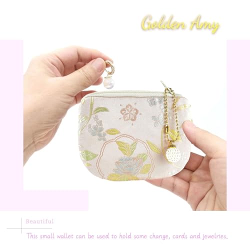 Handmade Women Coin Purse Brocade Zipper Wallet Rosary Pouch Silk Jewelry Bag - LightPink - color: LightPink