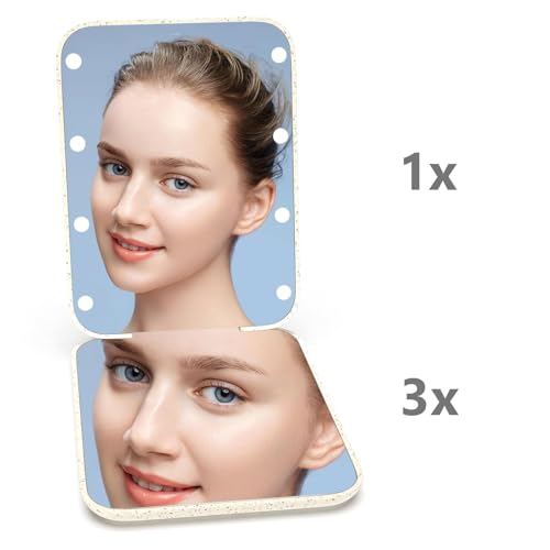 Kintion Wheat Straw Compact Mirror, 1X/3X Magnification, Lighted, Folding, Portable, Eco-Friendly, Great Gift - color: Wheat Straw Apricot