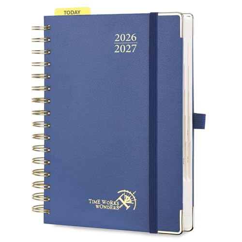 POPRUN 2026-2027 Daily Planner One Page Per Day, 5.75" x 8.5", Day Planner - color: Navy Blue, size: Medium - 5.75" x 8.5", style: Academic Year 2026-2027