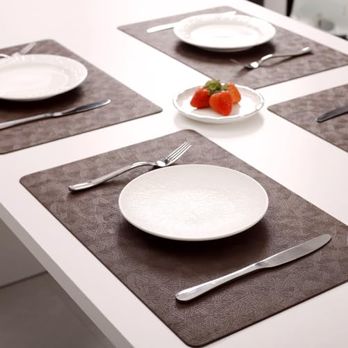 Brown Vinyl Placemats Set of 6 Waterproof Wipeable Table Mats - color: Brown
