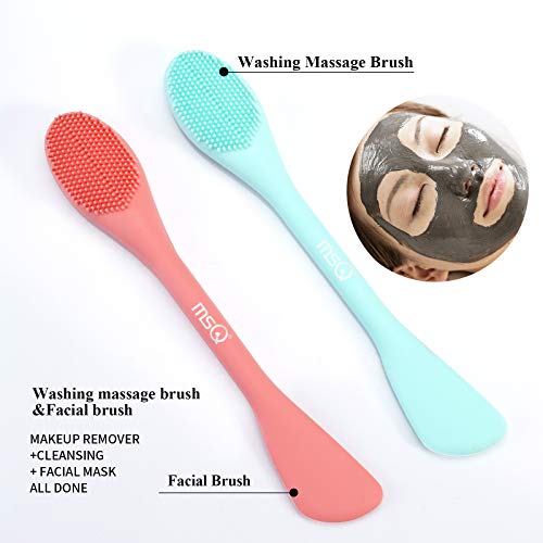 MSQ Silicone Face Mask Brush, Soft Facial Cleansing Scrubber, 2 Pack Double-End Facial Mask Brush for Mud, Clay, Charcoal Mixed Mask, DIY, Skincare Applicator Tools (Orange) - color: Orange