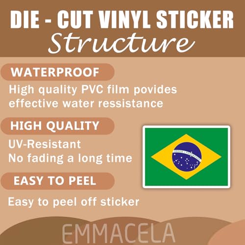 (3PCS) Brazil Flag stickers, Countries Flag Stickers - Waterproof Vinyl Decals For Laptops, Tumblers, Water Bottles, Books, Scrapbooks, Size 3 x 2.2 Inch - color: Brazil