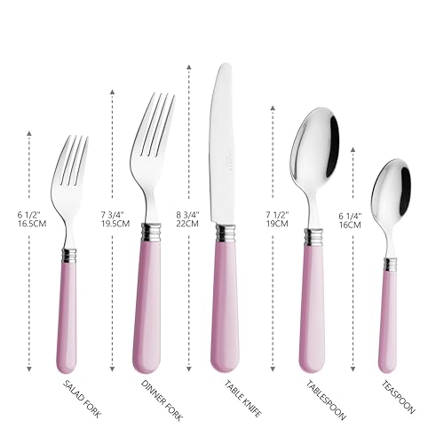 ANNOVA Silverware Set 20 Pieces Cutlery Stainless Steel Colorful Fun Handle Flatware Service for 4 - Dinner Knife, Dinner Fork, Salad fork, Dinner Spoon, Dessert Spoon (Light Pink, 20 Pieces) - color: Light Pink