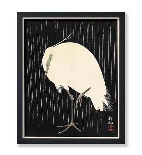 Poster Master Heron Standing in the Rain Poster - White Heron Print - Bird Art - Japanese Art - Gift for Men, Women & Animal Lover - Decor for Living Room, Bedroom or Office - 8x10 UNFRAMED Wall Art - color: Style-06, size: 8"L x 10"W