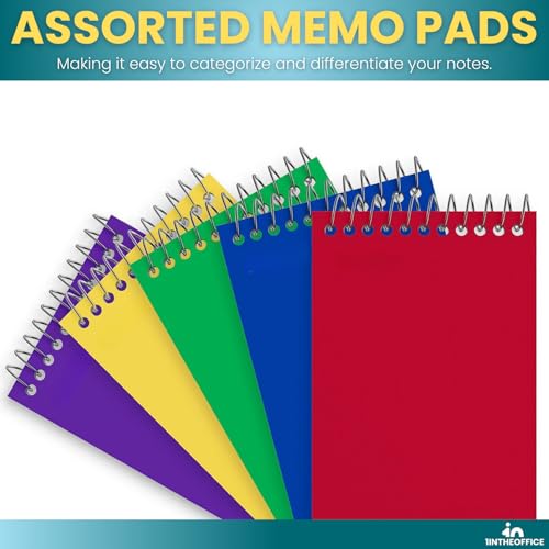 1InTheOffice Wirebound Memo Pads, 4" x 6", College, Assorted, 50 Sheets/Pad, (10 Pads)