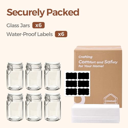 ComSaf 25 oz Glass Jars with Airtight Lids 6 Pack Pantry Coffee Canisters - size: 25 fl oz x 6