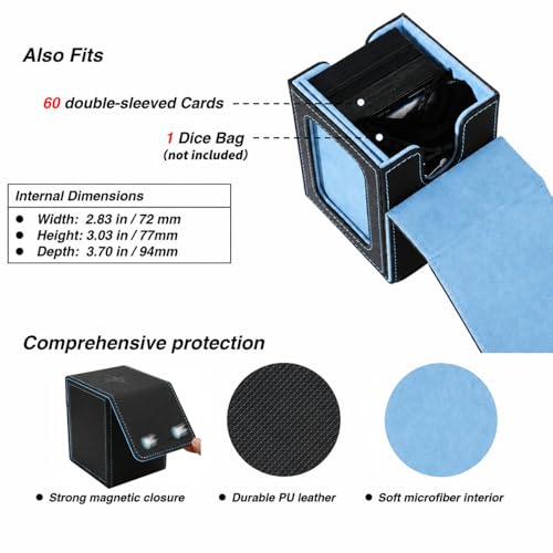 Venssu MTG Deck Box with Commander Display Window (Black&Wathet, 1 window) - color: Black and Wathet
