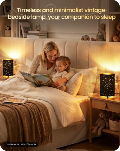 Black Table Lamps Set of 2, 8.1" Small Bedside Lamps Set of 2 - color: Black