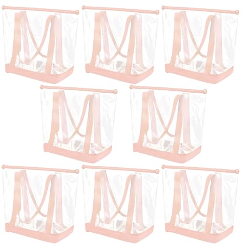 Reginary 8 Pcs Clear Tote Bags Shoulder Handbag Security Approved See Through Bag with Zipper Closure for Sport Event Travel - color: Pink