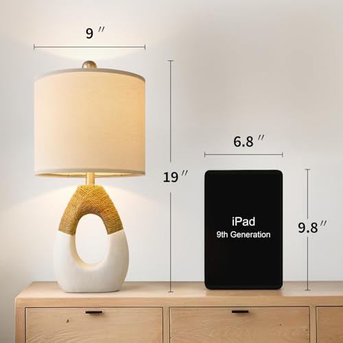 OYEARS 19'' Small Boho Table Lamps for Bedroom Set of 2 for Bedside - color: Beige and White