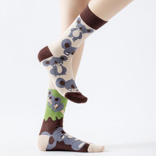 2 Pairs Cartoon Animal Crew Socks Fun Cotton Mid Calf Socks for Women - color: Koala