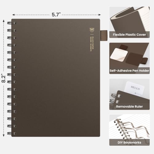 EMSHOI Lined Spiral Journal Notebook, 300 Pages, A5 Size (5.7'' x 8.2'') - color: Coffee, size: A5