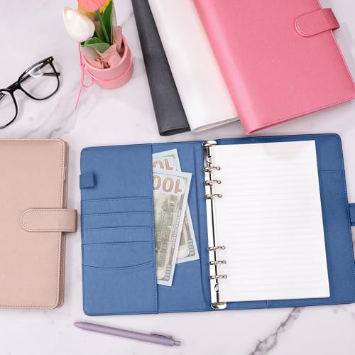 Antner A5 Binder 6 Ring Refillable Notebook Budget Planner Cover for Cash Organizer, PU Leather Loose Leaf Kpop Photocard Holder Small Binder for A5 Planner Inserts with Magnetic Buckle, Glitter Blue - color: Glitter Blue