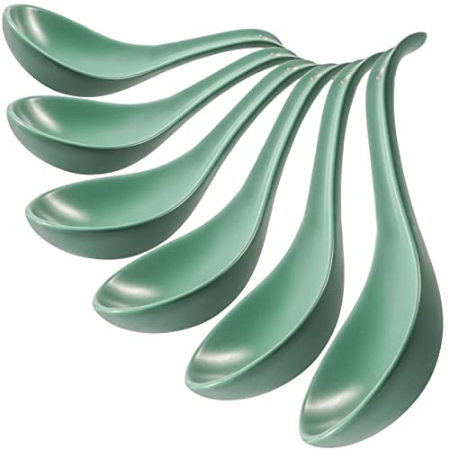 Teal Ceramic Soup Spoons Set of 6, 6.75 inch Ramen & Pho Spoons for Noodles, Stews, Wonton & Dumpling, Dishwasher Safe - size: 6.75 inch - Teal