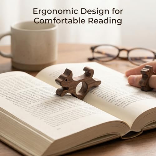 Medium Dog Book Page Holder, Walnut Wood Thumb Bookmark for Reading, Smooth Finish Book Holder - Ideal Book Lover Gifts, Bookish Gifts & Reading Accessories - size: Medium
