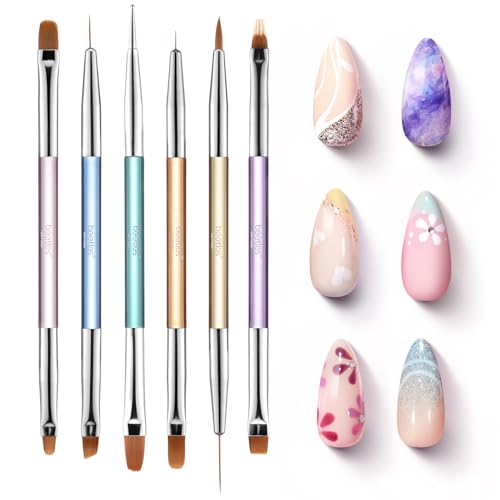 Beetles Gel Nail Art Brushes, 6 Pcs Double-Ended Fingernail Art Design Pens - color: B-Multicolor-6