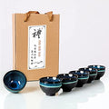 Chinese Ceramic Kung Fu Tea Set of 6, Japanese Tea Cup, Sake Cup, Ceramic Tea Set (Blue) - color: Blue
