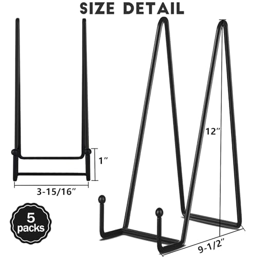 IBosins 5-Pack 12-Inch Plate Holder Display Stands Black Metal Frame Stand - color: Black, size: 12 Inch