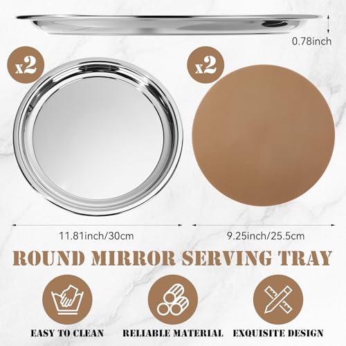 Lemonroad 2 Set Round Silver Mirror Serving Tray 11.81 Inches - size: 11.81 Inches