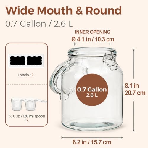 ComSaf Glass Pantry Jars with Airtight Lids 0.7 Gallon 2 Pack Wide Mouth - size: 88oz*2