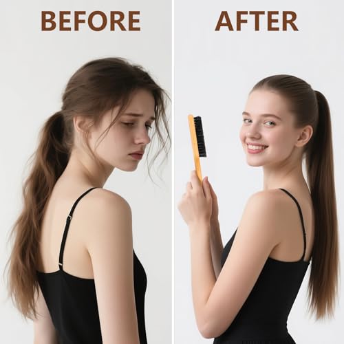 SWEET VIEW Boar Bristle Slick Back Hair Brush - color: Wood Color
