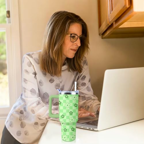 Checkered Daisy Tumbler 40 oz Tumbler with Handle and Straw Lid - color: Checkered Daisy