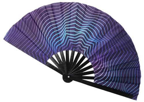 Large Folding Fan for Men/Women, Nylon-Cloth Clack Rave Hand Fan for Dance, Concert, Beach, Party, Home Decoration(Type E) - color: Type E
