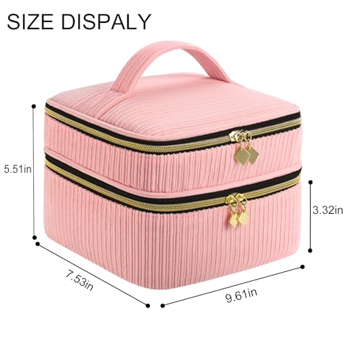 Nail Polish Organizer- Holds 30 Bottles, Nail Organizers and Storage Double-Layer Nail Bag Organizer Case Nail Polish Holder with Handle, Nail Kit Organizer for Manicures Tools (Pink) - color: Pink